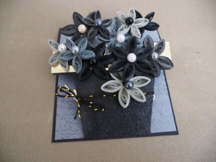Black Quilled Flower Pop-Up Birthday Card